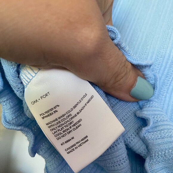 OAK + FORT Baby Blue Crooped Pointelle Mockneck Cardigan Top Sz S - Picture 6 of 6